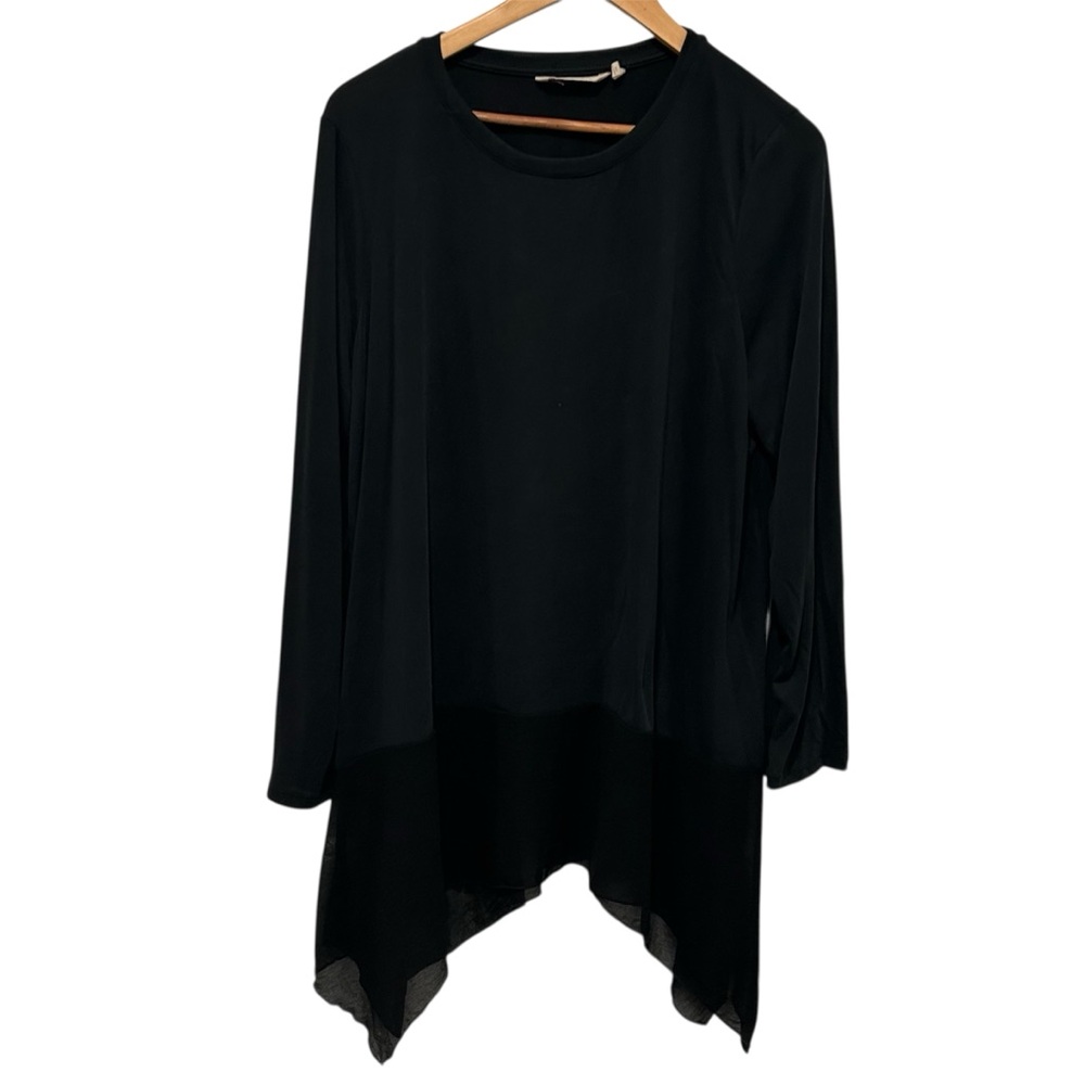 Soft Surroundings Chiffon Hem Tunic Top Long Sleeve Black Whimsy Goth Plus Sz 1X